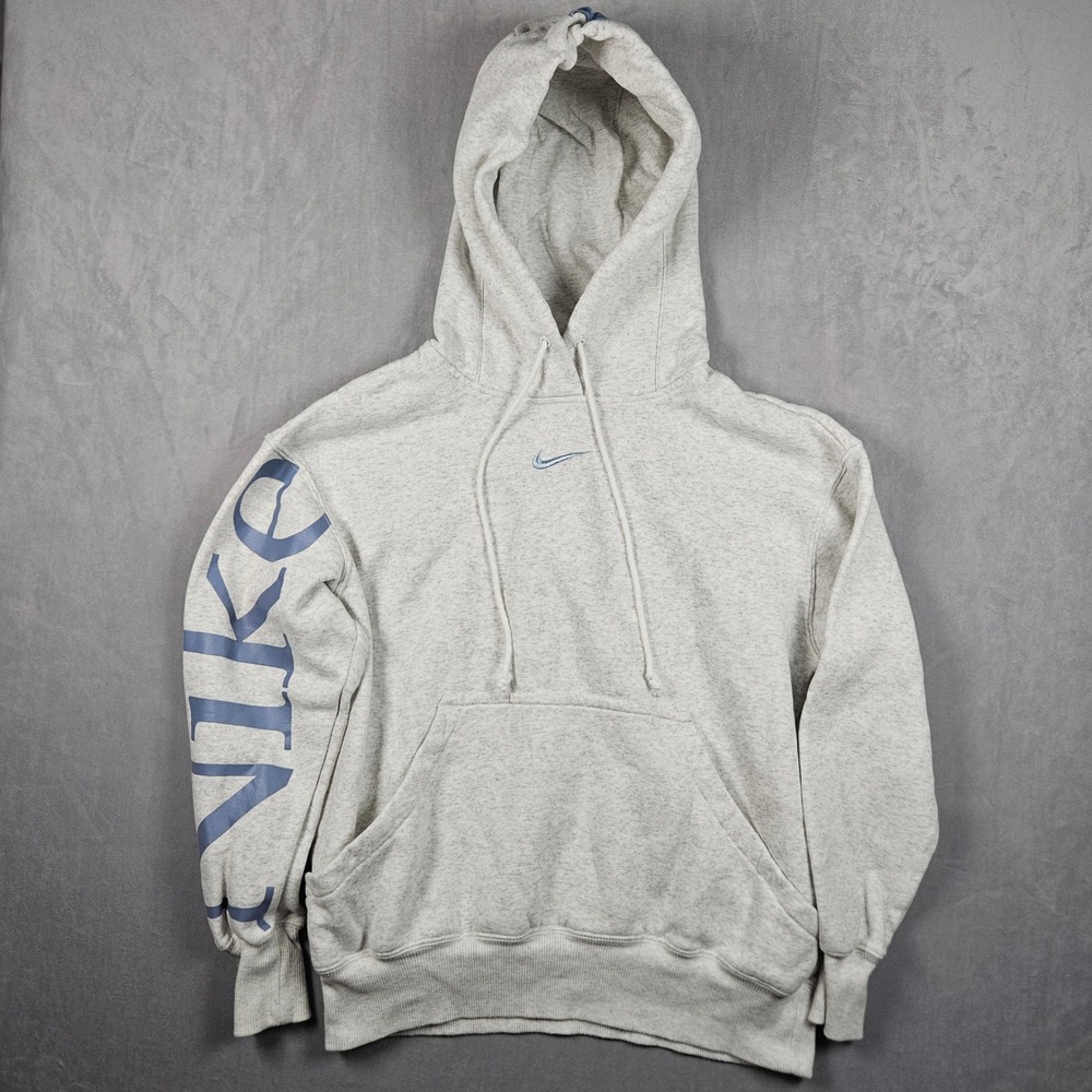 Nike Phoenix Fleece Hoodie Womens XS Grey Oversized Logo Center Swoosh Pulllover
